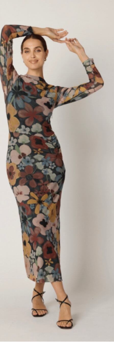 Cleobella Katya Foraged Violets Ruched Midi Dress size small (NWOT)